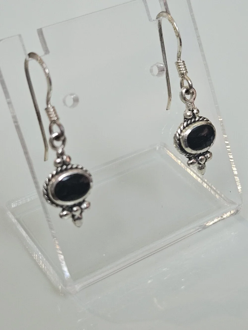 Black Onyx 925 Rope Detail Sterling Silver Small Dainty Dangle Earrings